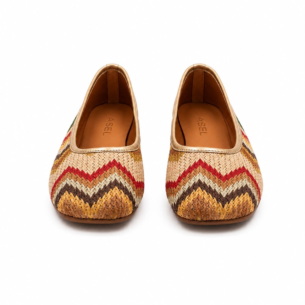 Élise : Ballerines Femme - Raphia Tressé