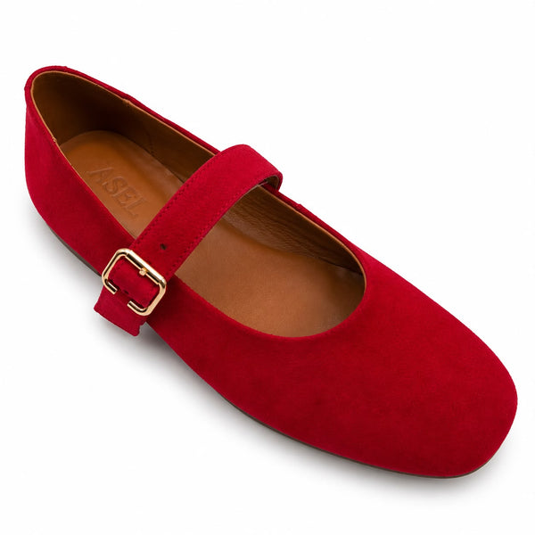 Mary : Ballerines Femme - Daim rouge