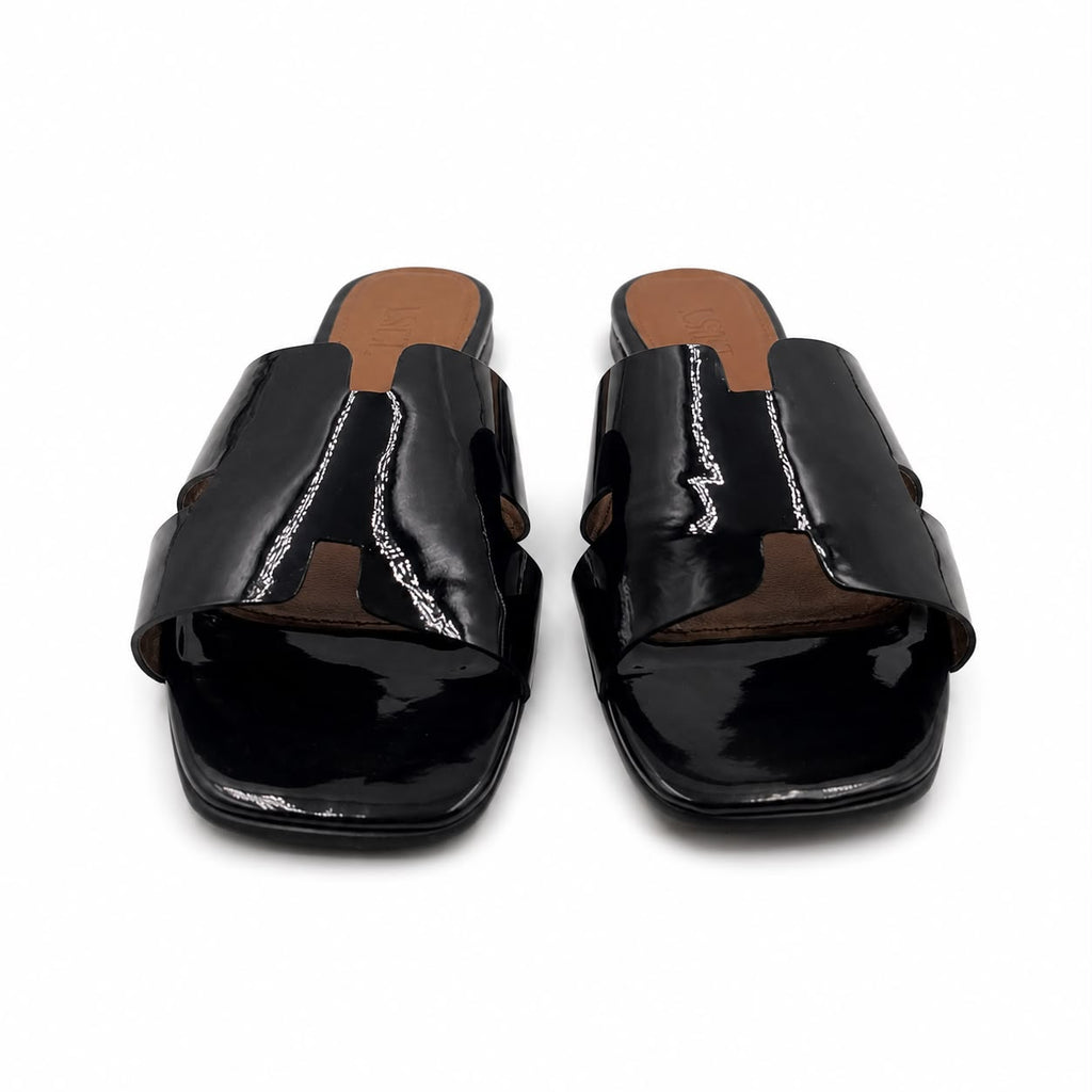 Hélène : Sandales Femme - Cuir Verni Noir