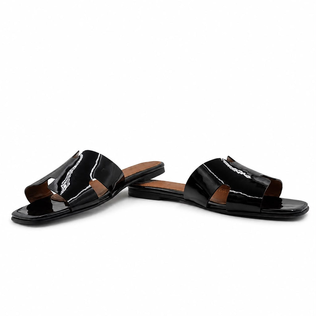 Hélène : Sandales Femme - Cuir Verni Noir