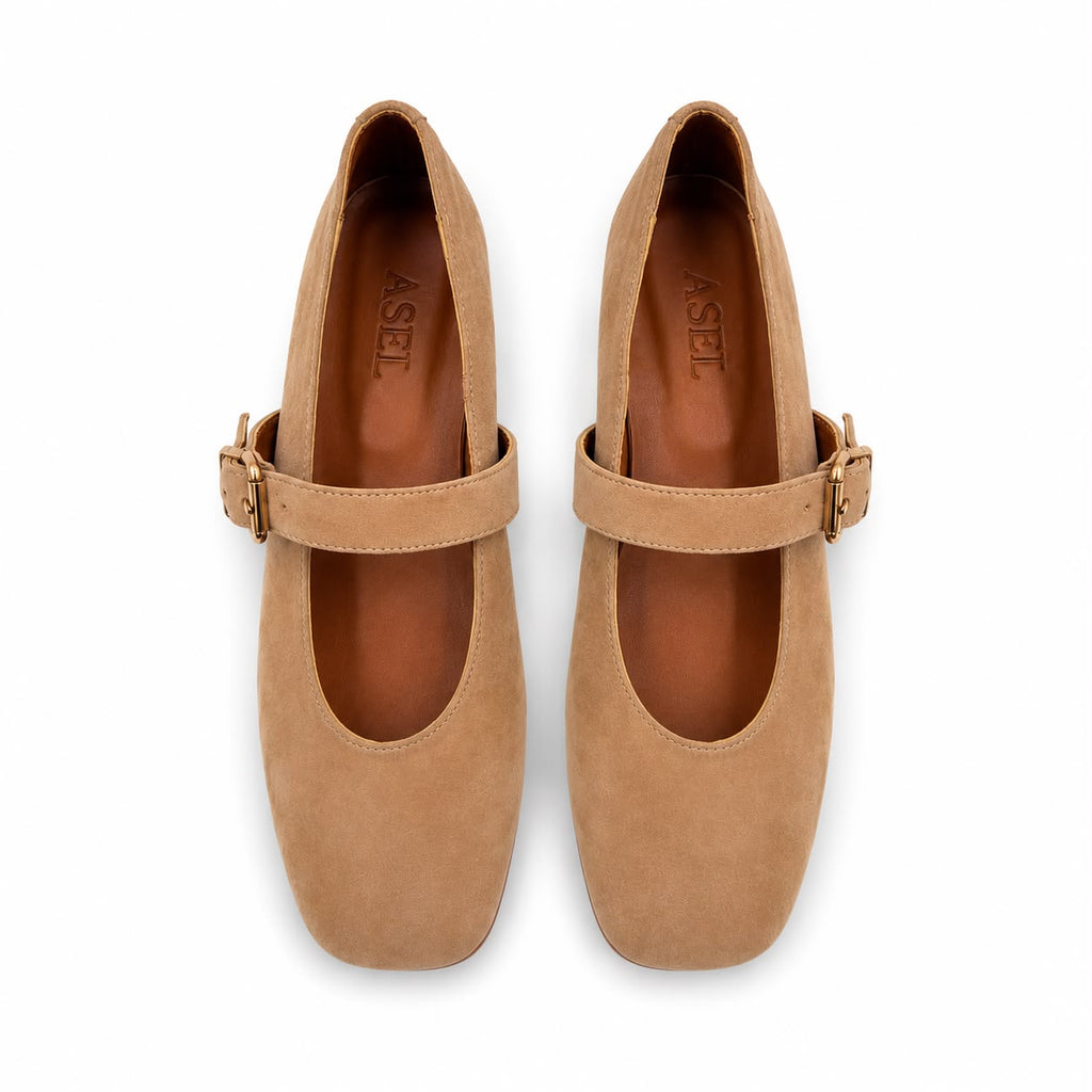 Mary : Ballerines Femme - Daim Beige