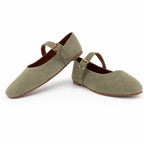 Mary : Ballerines Femme - Daim Vert Sauge
