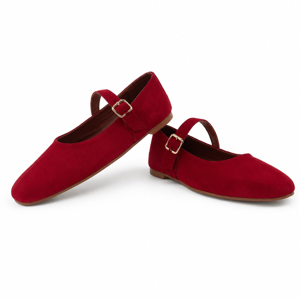 Mary : Ballerines Femme - Daim rouge