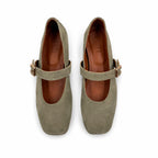 Mary : Ballerines Femme - Daim Vert Sauge