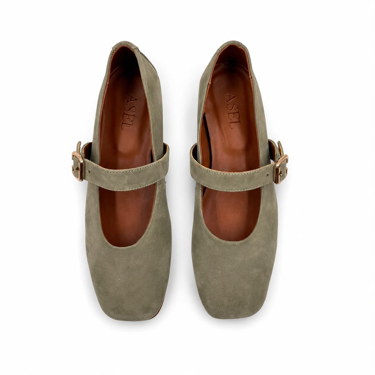 Mary : Ballerines Femme - Daim Vert Sauge