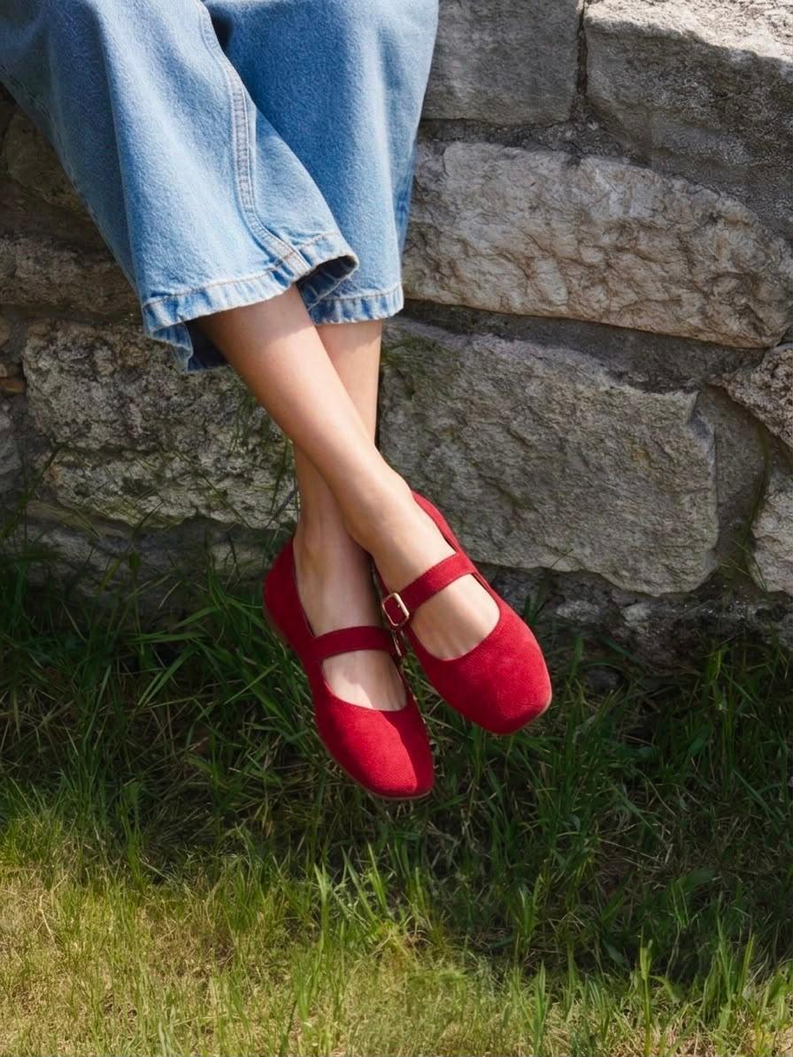 Mary : Ballerines Femme - Daim rouge
