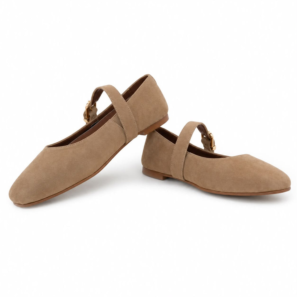 Mary : Ballerines Femme - Daim Beige