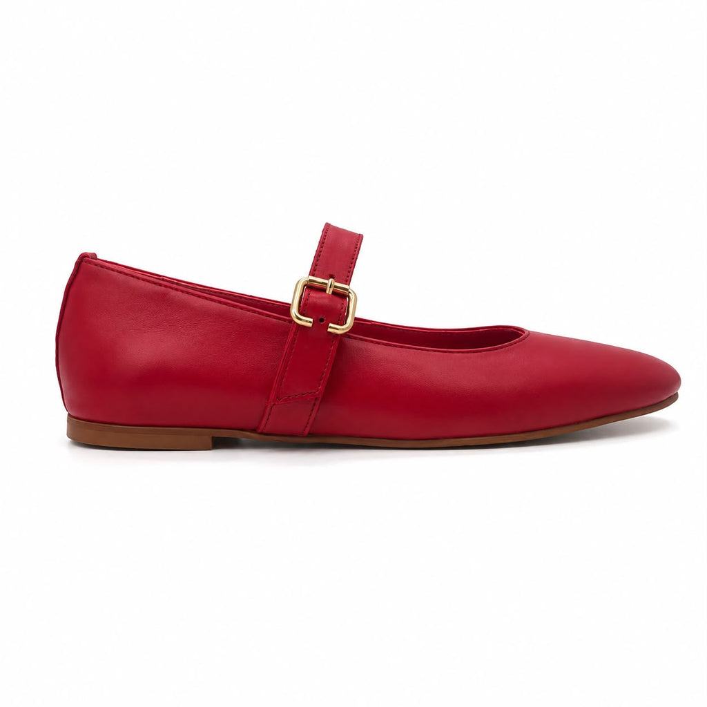 Mary : Ballerines Femme - Cuir Rouge