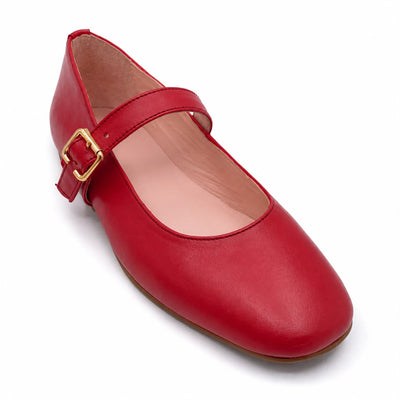 Mary : Ballerines Femme - Cuir Rouge
