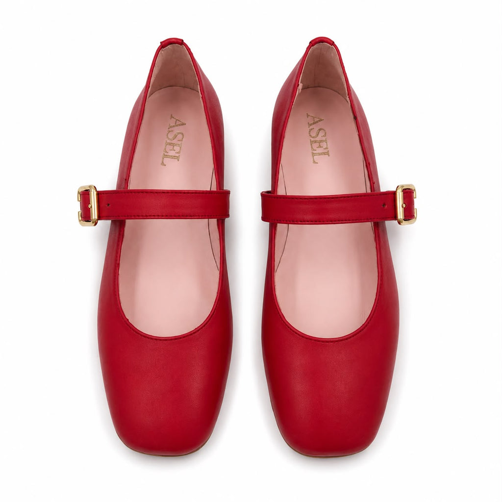 Mary : Ballerines Femme - Cuir Rouge