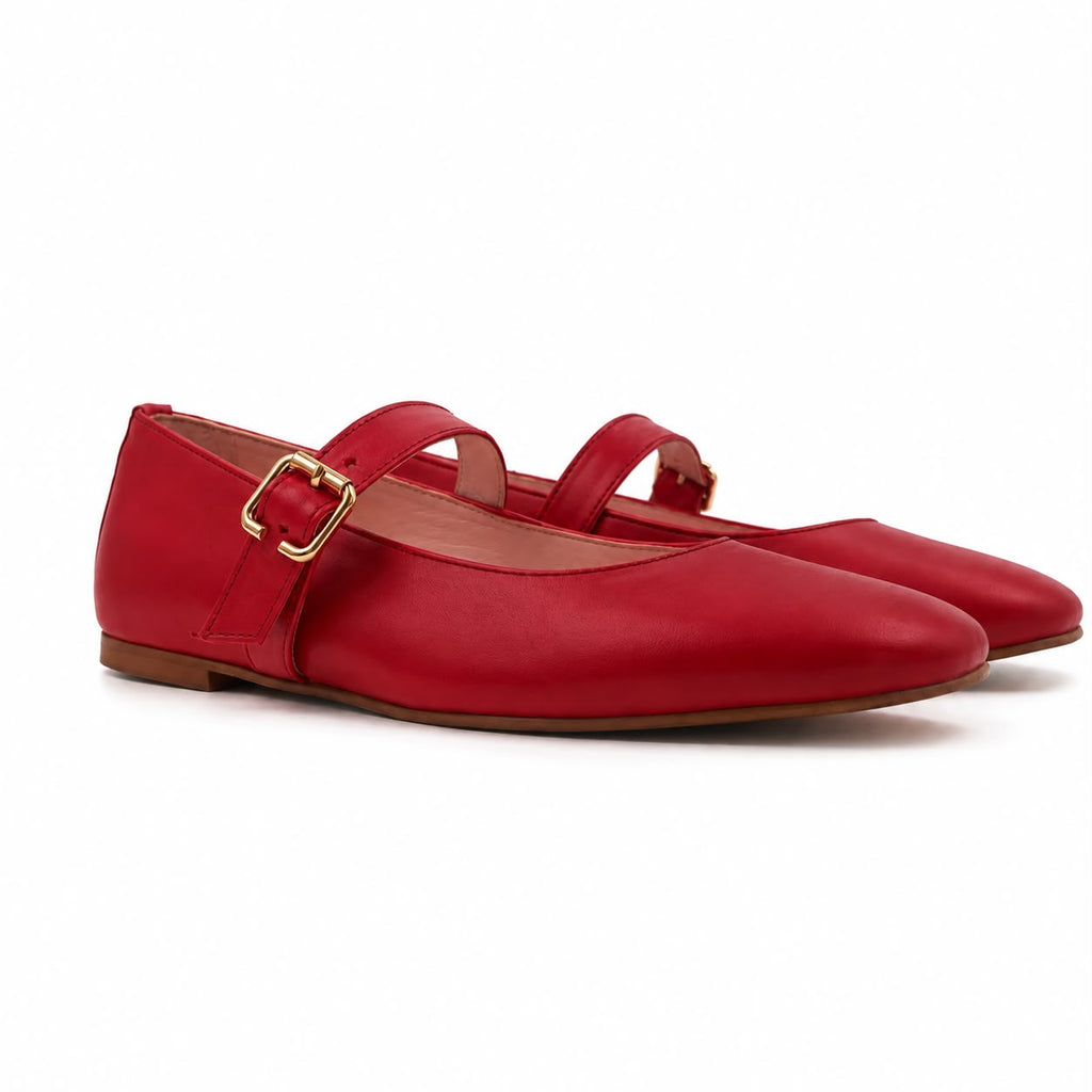 Mary : Ballerines Femme - Cuir Rouge