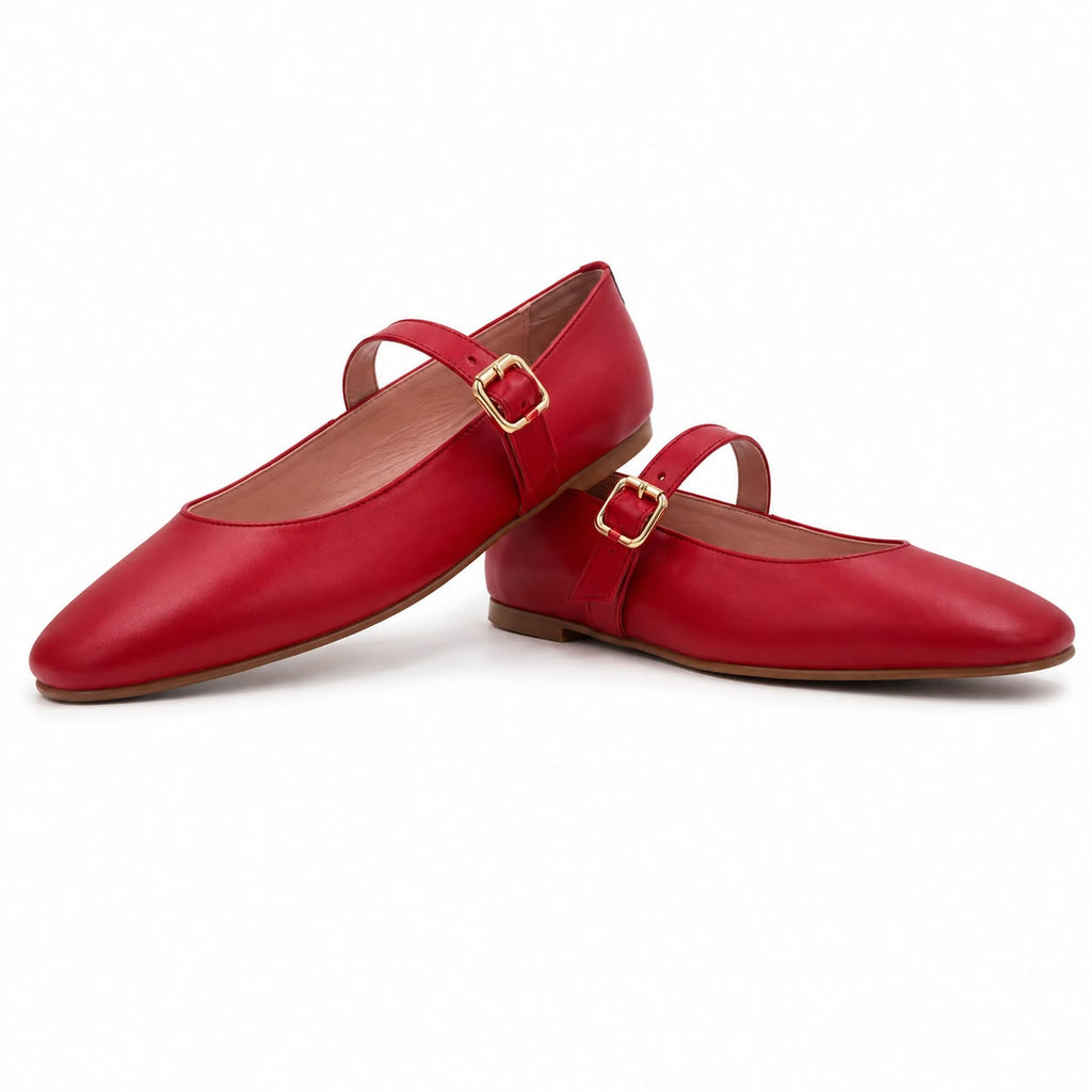 Mary : Ballerines Femme - Cuir Rouge
