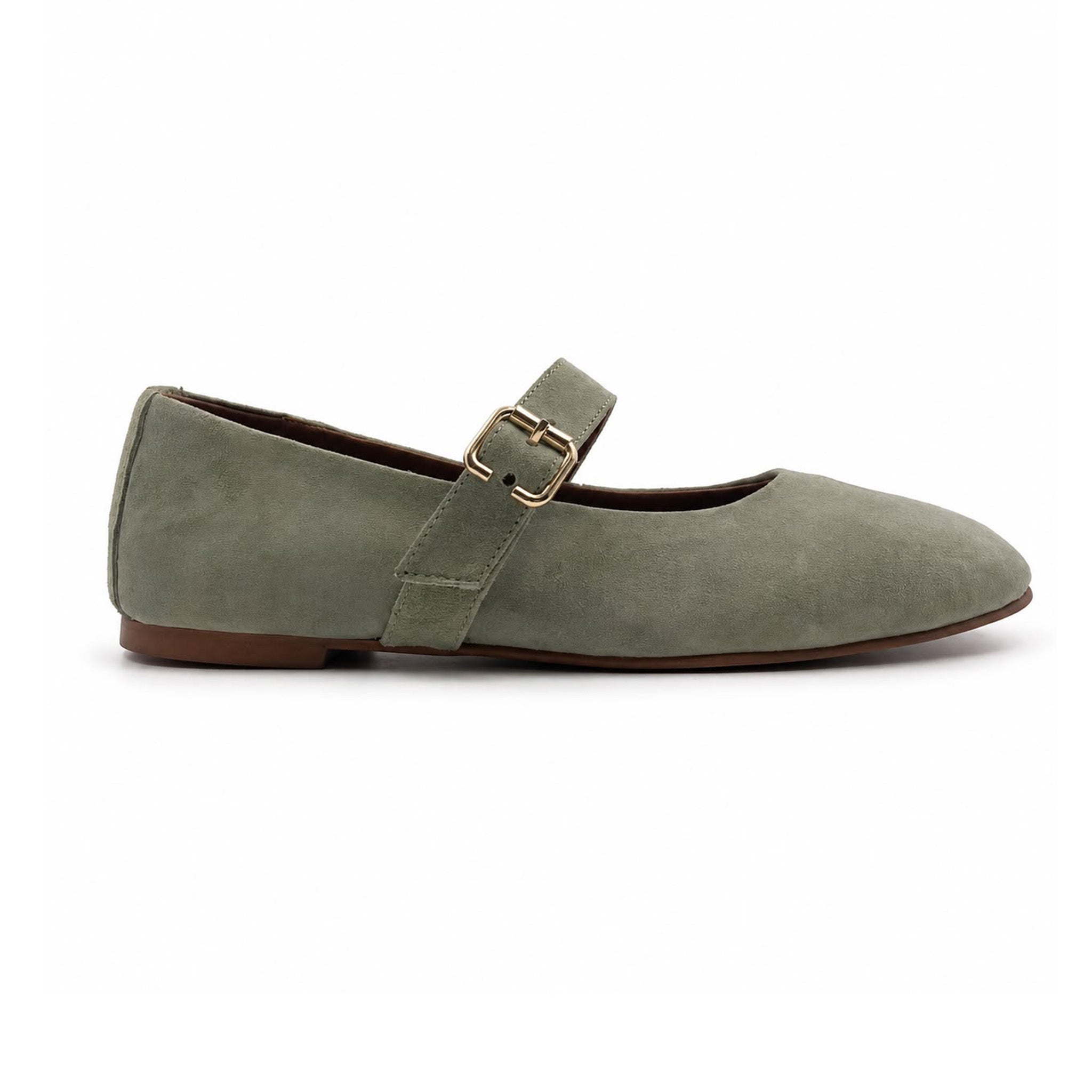 Mary : Ballerines Femme - Daim Vert Sauge